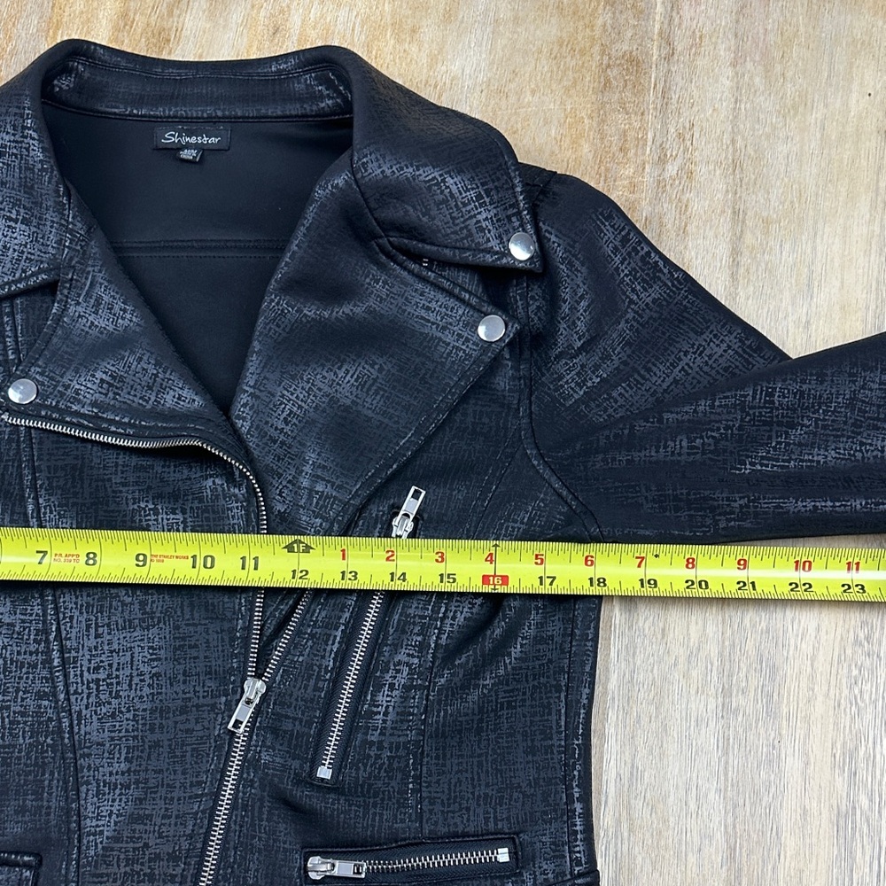 Shinestar Black Textured Jacket Leather Look- Soft Fabric Feel - Picture 8 of 10